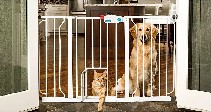 extra wide gate with small pet door